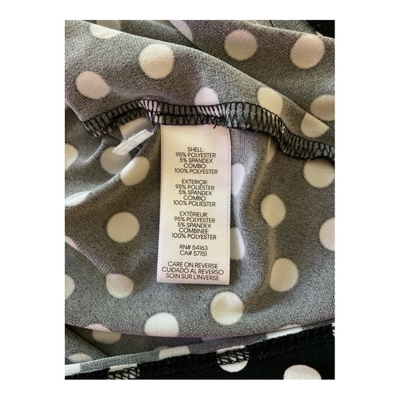 CALVIN KLEIN top, SP, black with white polka dots.  Ruffled neckline and front. - Picture 2 of 5